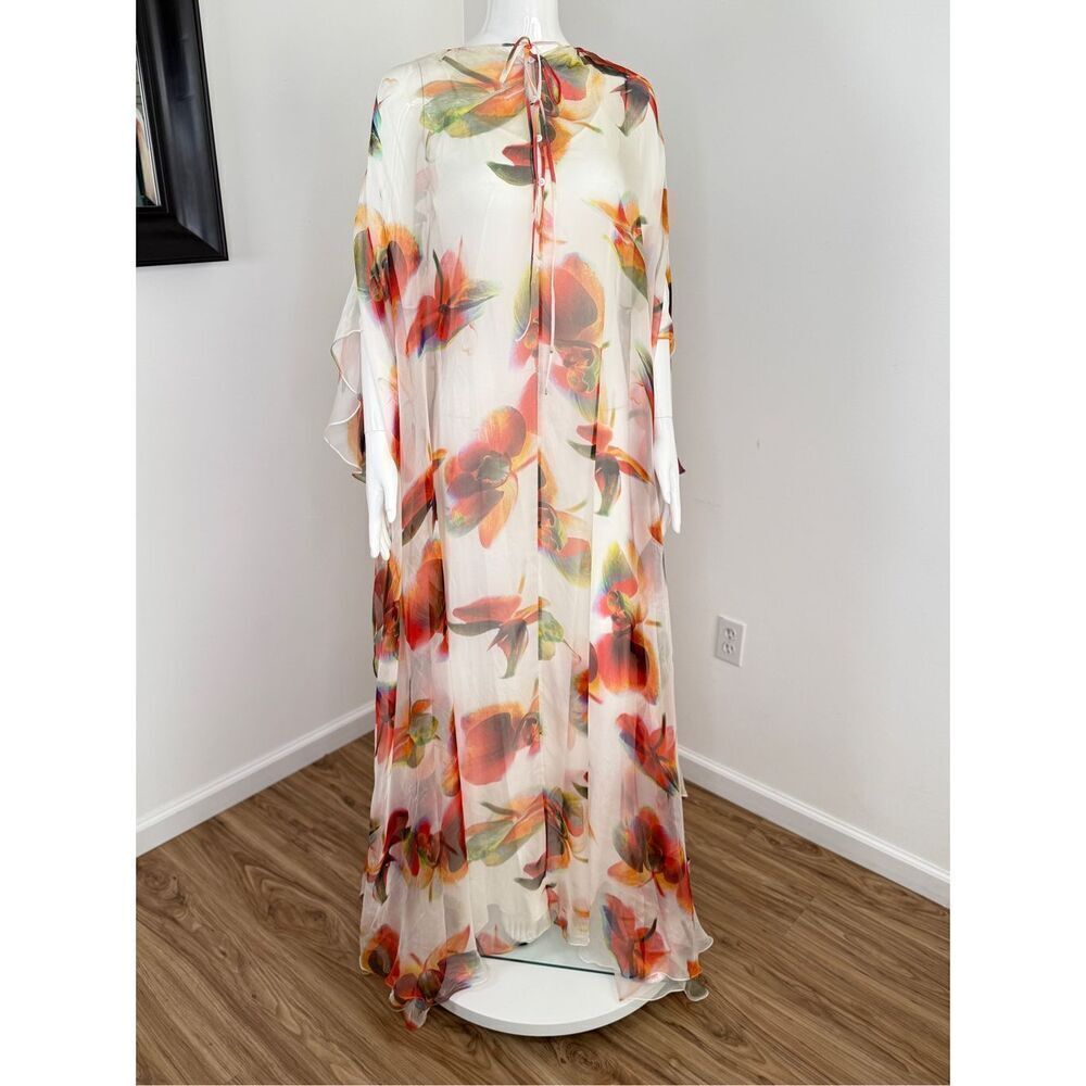 Alexander McQueen Womens Cape Sleeve Sheer Floral-Silk Gown White Sz 4/6 - Picture 3 of 16